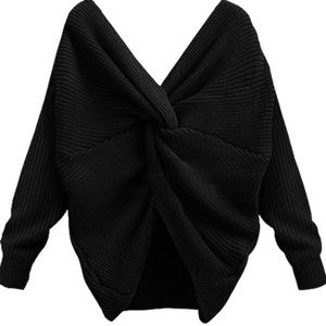 Back Knot Open Pullover Black Sweater S/M